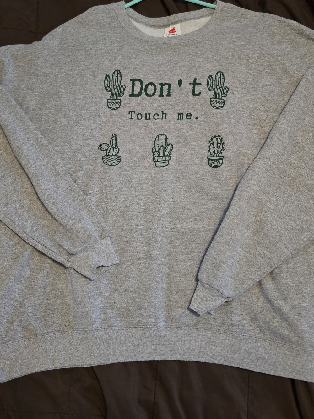Hanes Gray Crewneck Sweatshirt with Green Cactus Graphic Plus Size 3xl